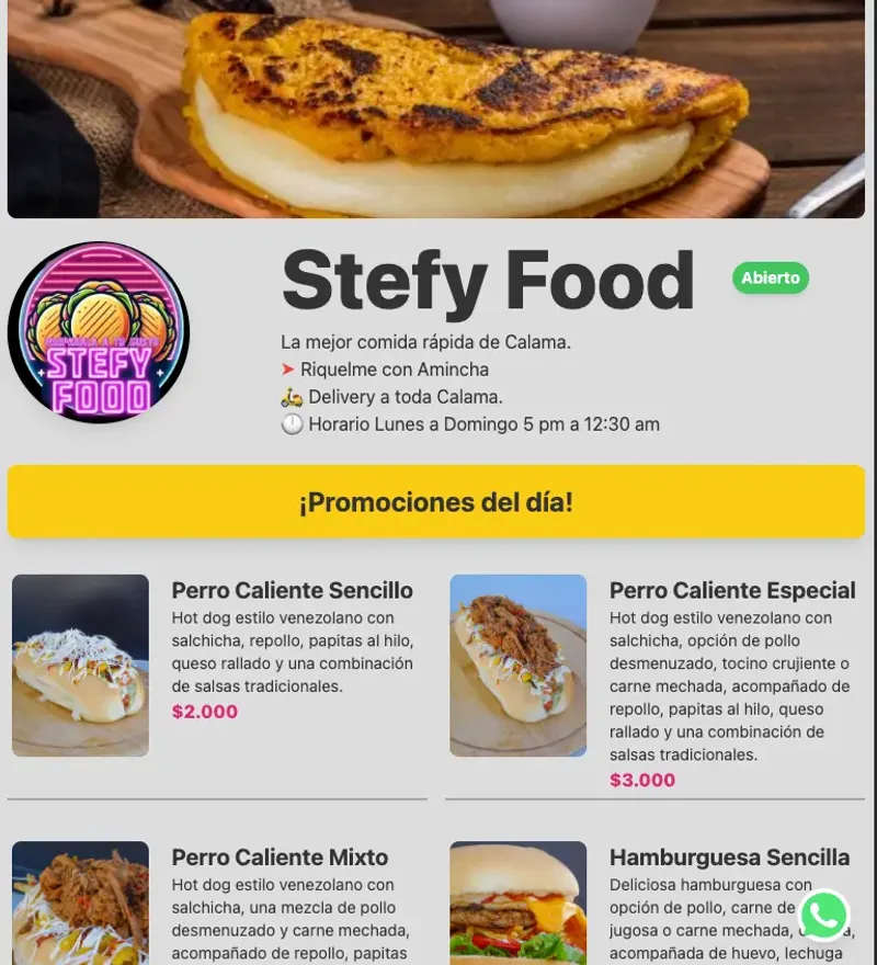 Captura del proyecto Menú Comida Online